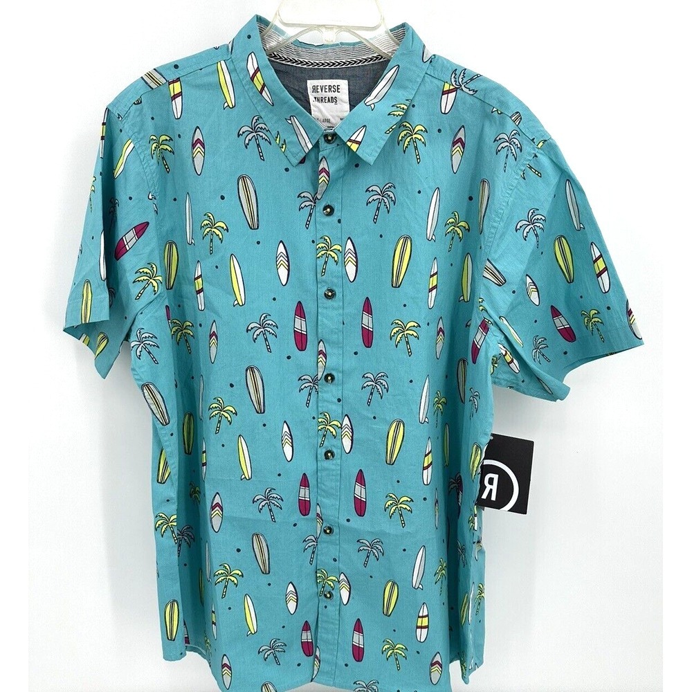 REVERSE THREADS SHORT SLEEVE BUTTON FRONT‎ SURFER SHIRT Men's Size XXL Turquoise